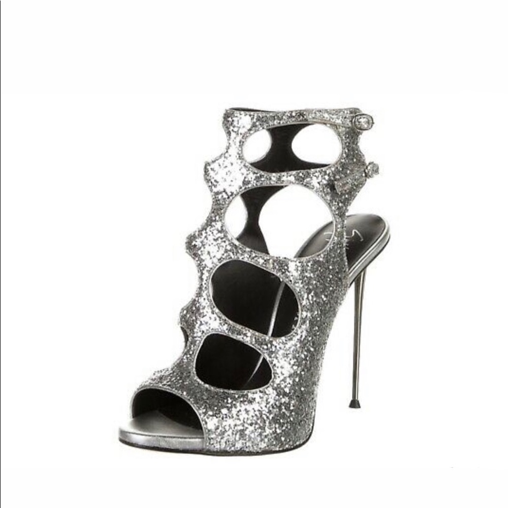 Giuseppe Zanotti Silver Glitter Cut Out Heels
